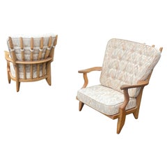 Guillerme et Chambron, PAIR of 1970 Oak Armchair Edited by Votre Maison