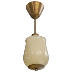 Swedish Designer, Pendant Light, Brass, Glass, Sweden, 1940s