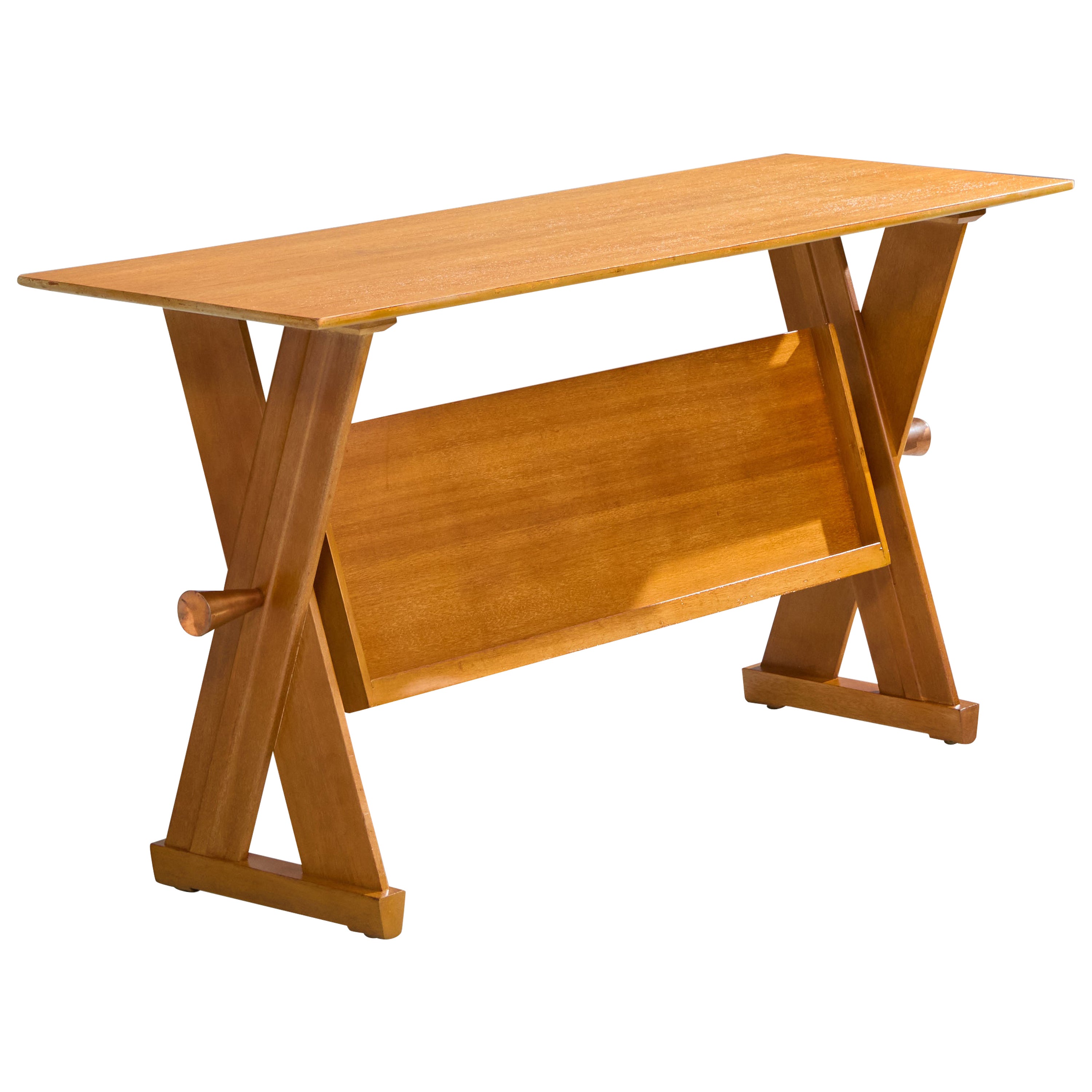 Konsolentisch von Paul Laszlo, Eiche, Kupfer, USA, 1950er Jahre