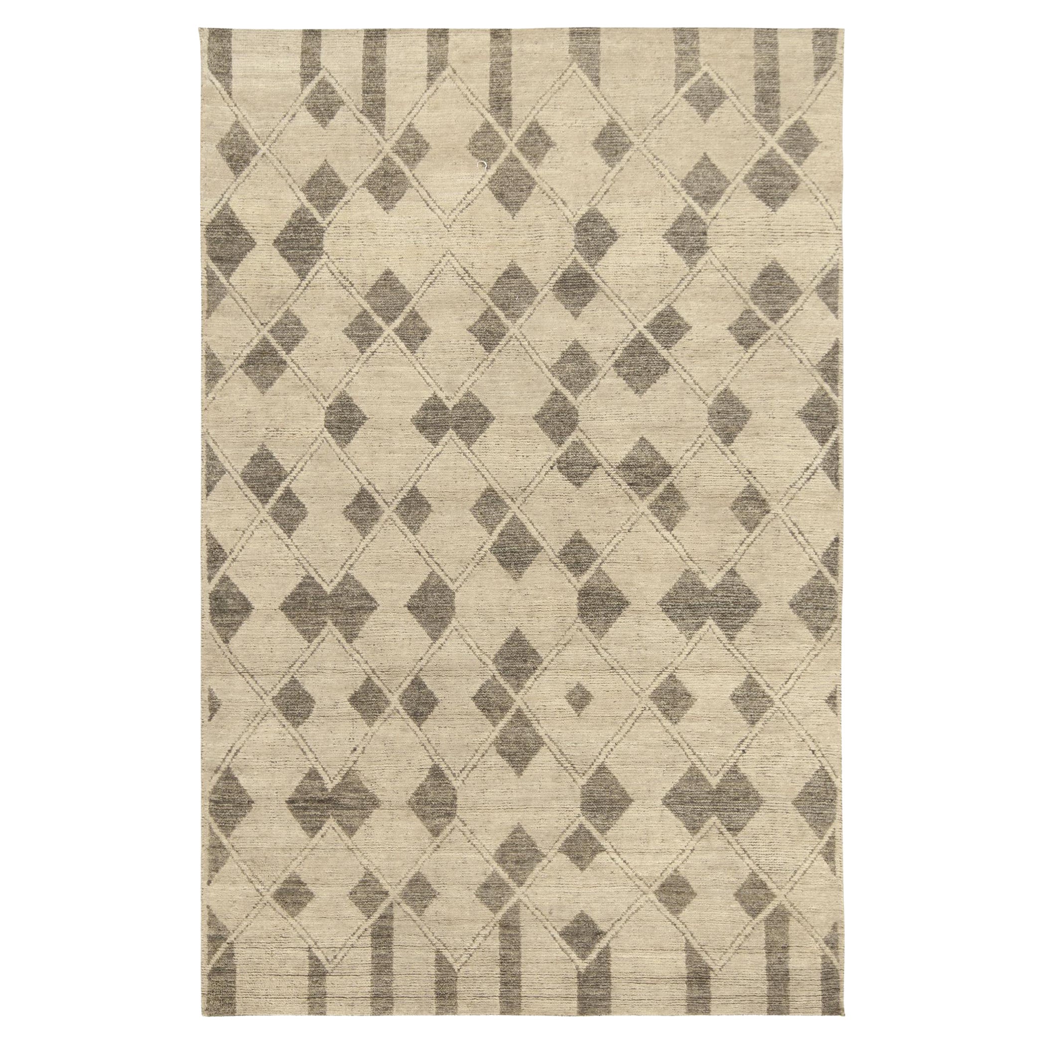 Rug & Kilim’s Moroccan Style Rug in Beige-Brown Diamond Patterns