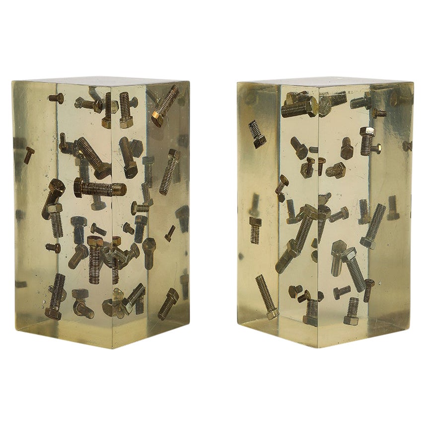 Resin Bolt Bookends, Acrylic Blocks, Steel