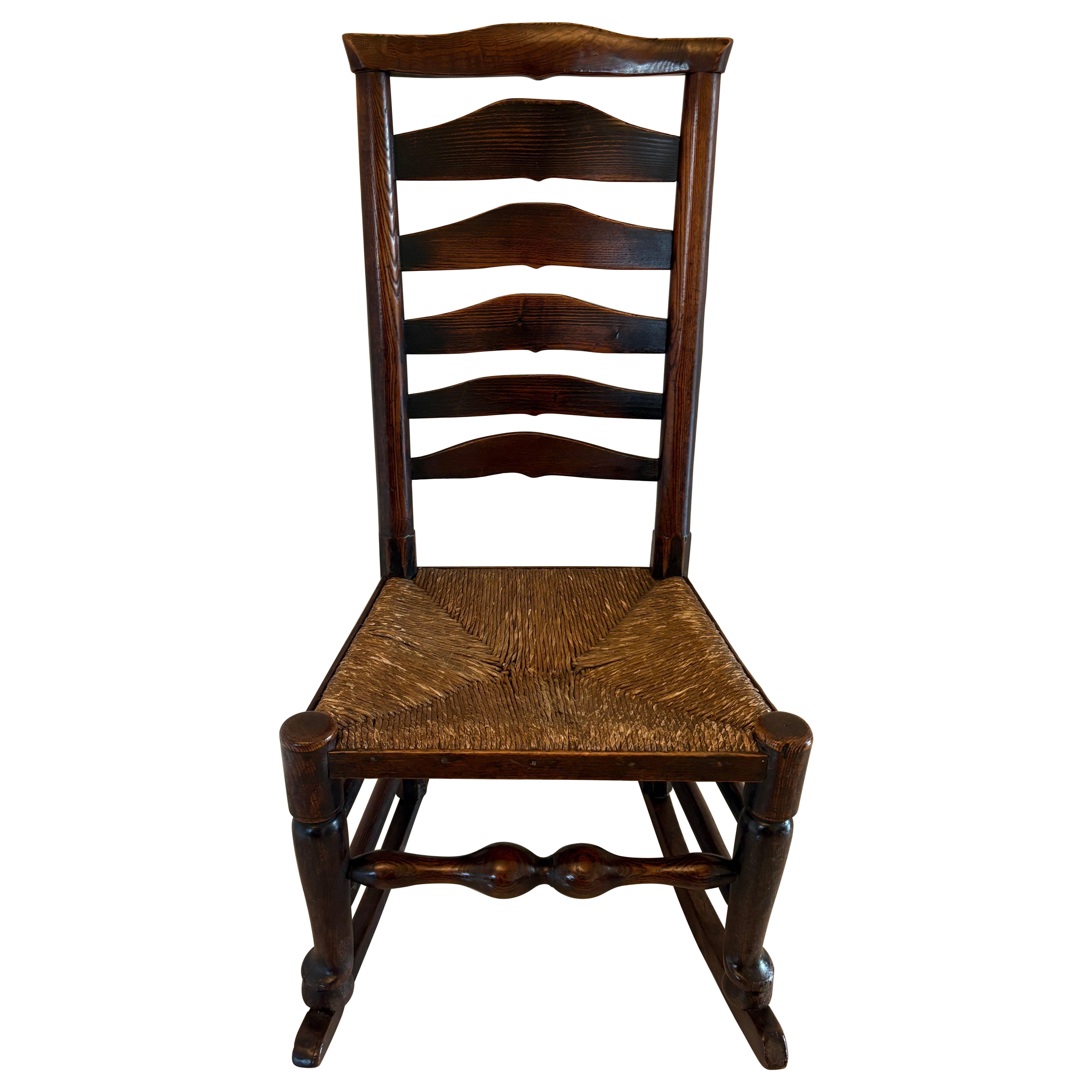 Unusual 18th Century Antique Oak Ladder Back Rocking Chair