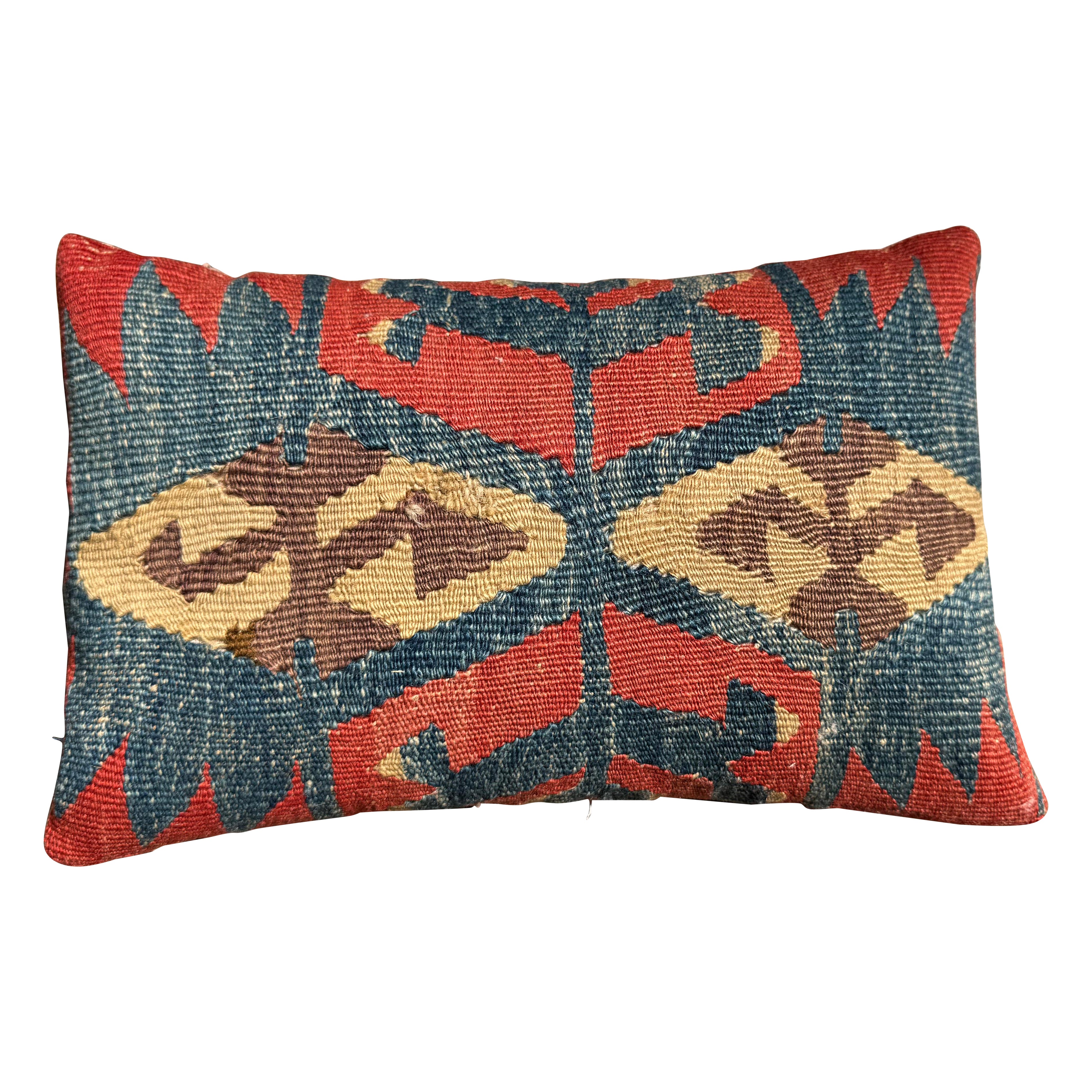 19th Century Ghashghai Kilim Pillow – 23" x 13" Handwoven Vintage Wool Lumbar Ac