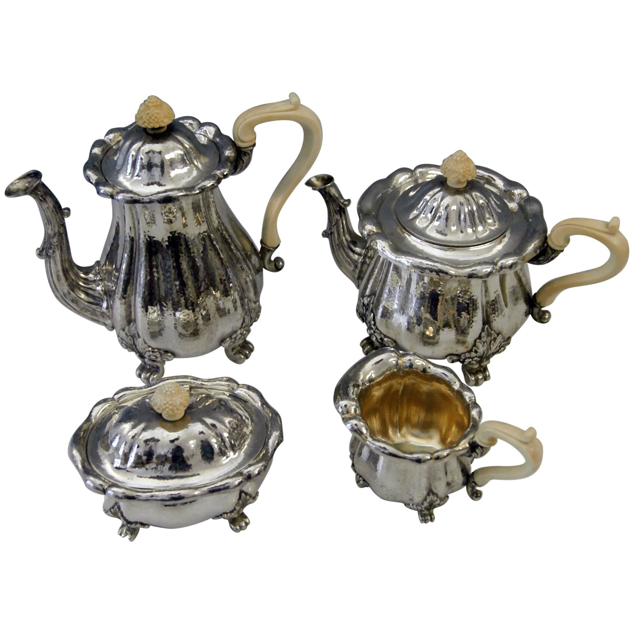 Silver Hanau Coffee Tea Set Baroque Style Made by Schleissner Germany Circa 1890 For Sale