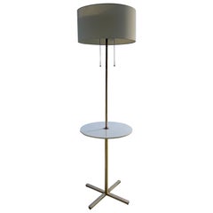 Mid Century Brass Floor Lamp with Built in Table, Diffuser and Shade