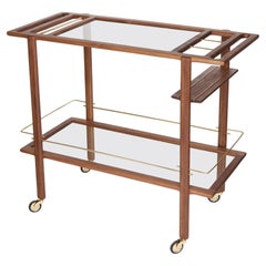 Barwagen aus Nussbaum, Messing und Rauchglas