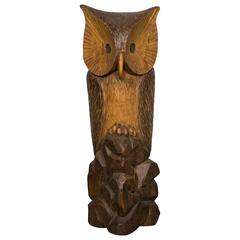 Large 1950s Wood Owl Sculpture