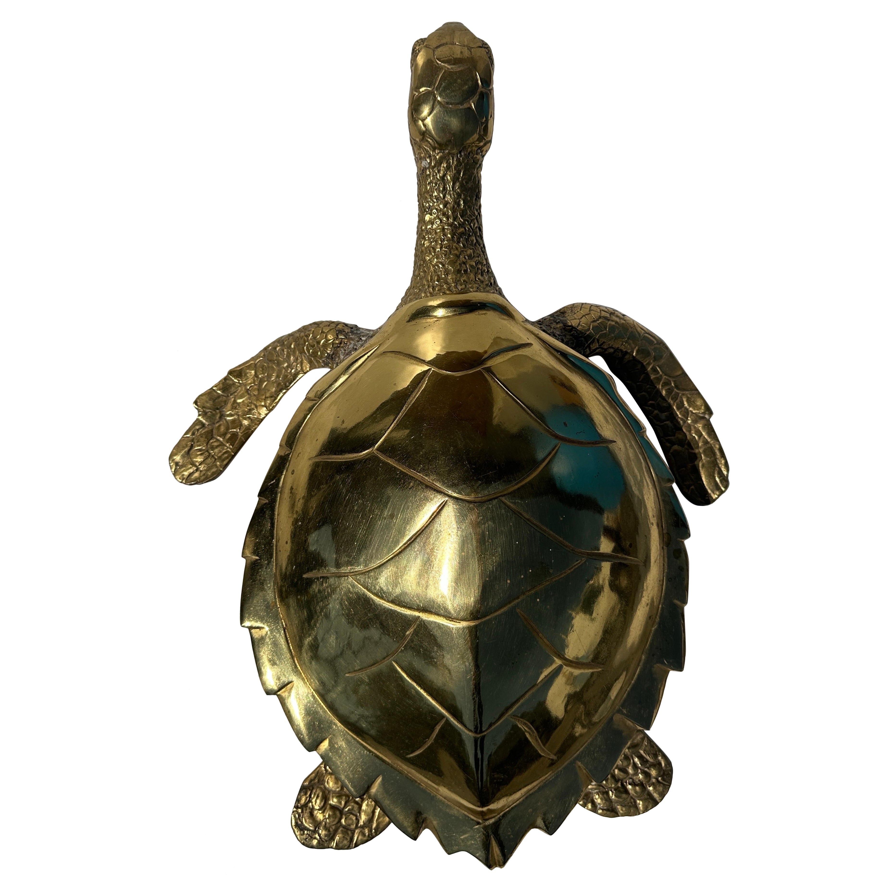 Large Brass Turtle Hawksbill Sculpture For Sale