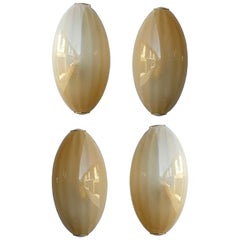 Contemporary Pair of Yellow Gold Leaf Murano Glass and Brass Sconces, Italy