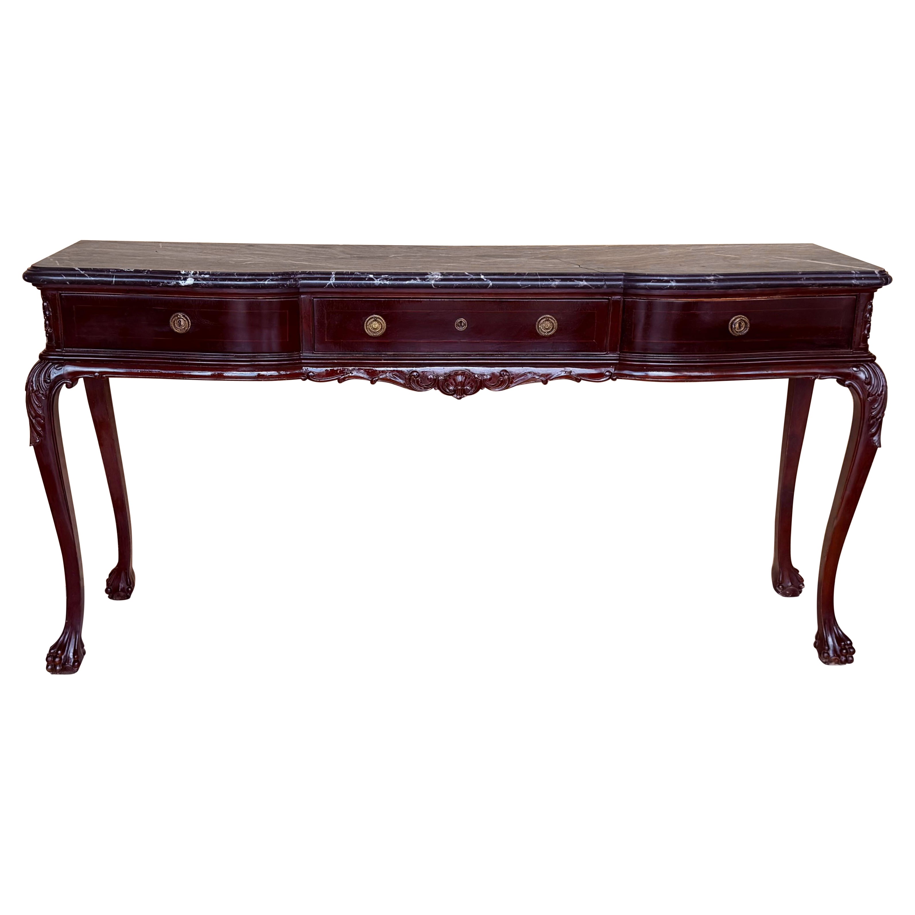 Regency Console Table with Three drawers and Black Marble