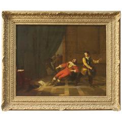 19th Century Oil on Panel Interior Scene with Figures