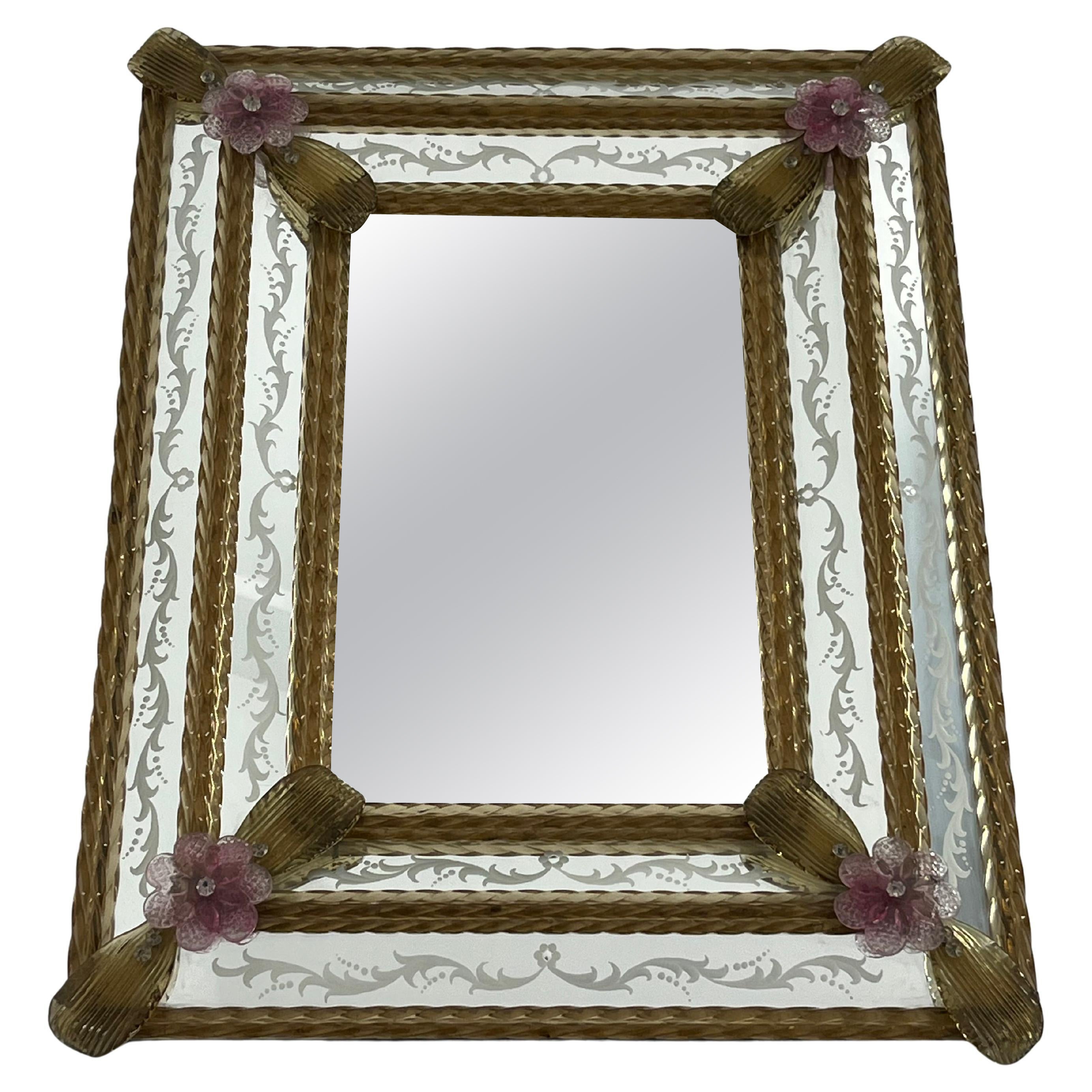 Mid-Century Murano Glass Wall Mirror Maestri Muranesi, 1950s For Sale