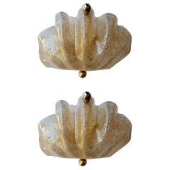 Contemporary Paar von Muschel-Gold Blatt Murano Glas und Messing Wandleuchten, Italien