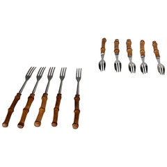 Set of 10 French Faux Bamboo Forks, Fondue and Cheese Forks, 1970s