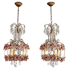 Italian Art Nouveau chandeliers in pink Murano glass and brass, early 1900s