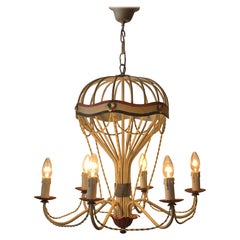 French Gilt Iron and Painted Tôle  Hot Air Balloon Chandelier, Mid-20th Century