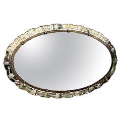 Italian Art Nouveau wall mirror with acid etchings and pink glass, early 1900s