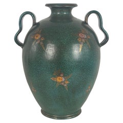 Gio Ponti Style Large Decorative Vase with Floral Motifs, Deruta, 1950s, Italy