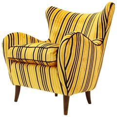 Italian Mid-Century Yellow Striped Velvet Armchair, 1950s