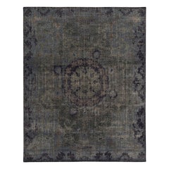 Rug & Kilim’s Distressed Style Rug in Blue and Gray Medallion Pattern