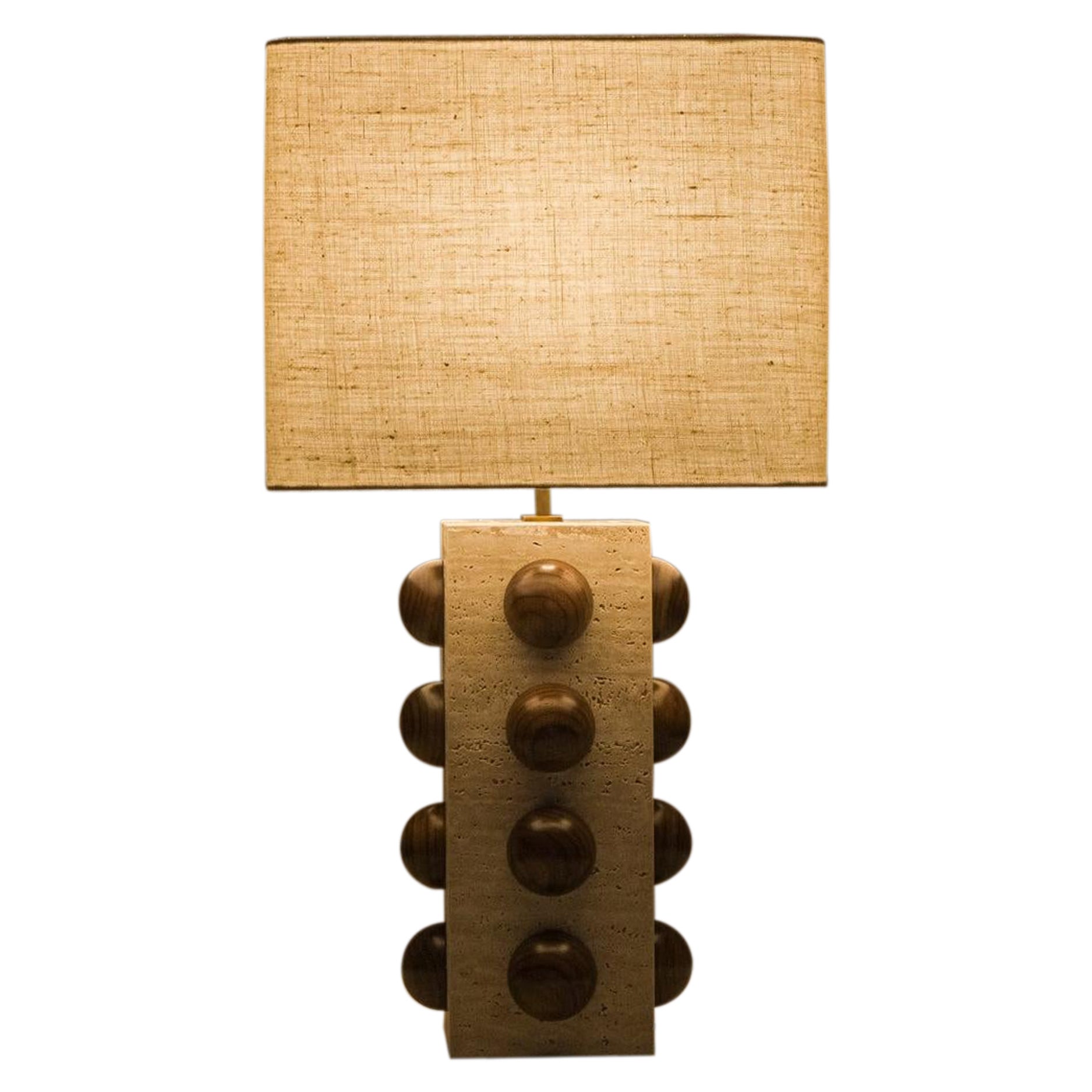 Lampada Bulle in travertino e noce