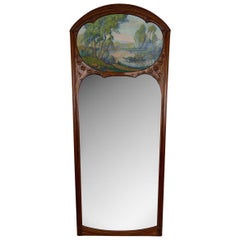 Importante Espejo Trumeau de Nogal Tallado, Art Nouveau, Francia, Circa 1900