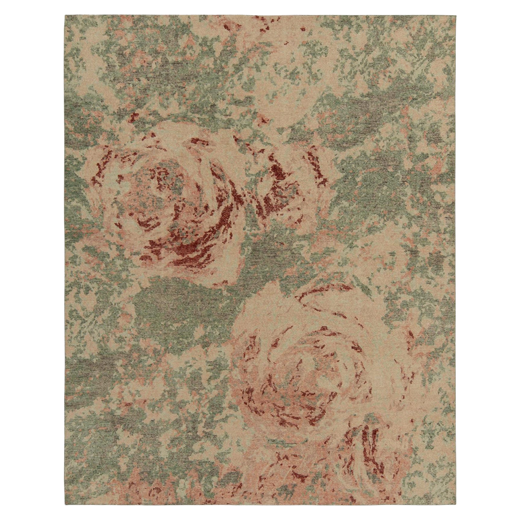 Alfombra de estilo desgastado Rug & Kilim en verde y rosa Motivo expresionista abstracto