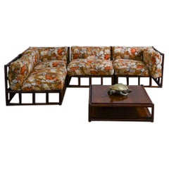 1970s Bamboo Living Room Set: Four-Module Sofa + Bamboo and wood Coffee Table