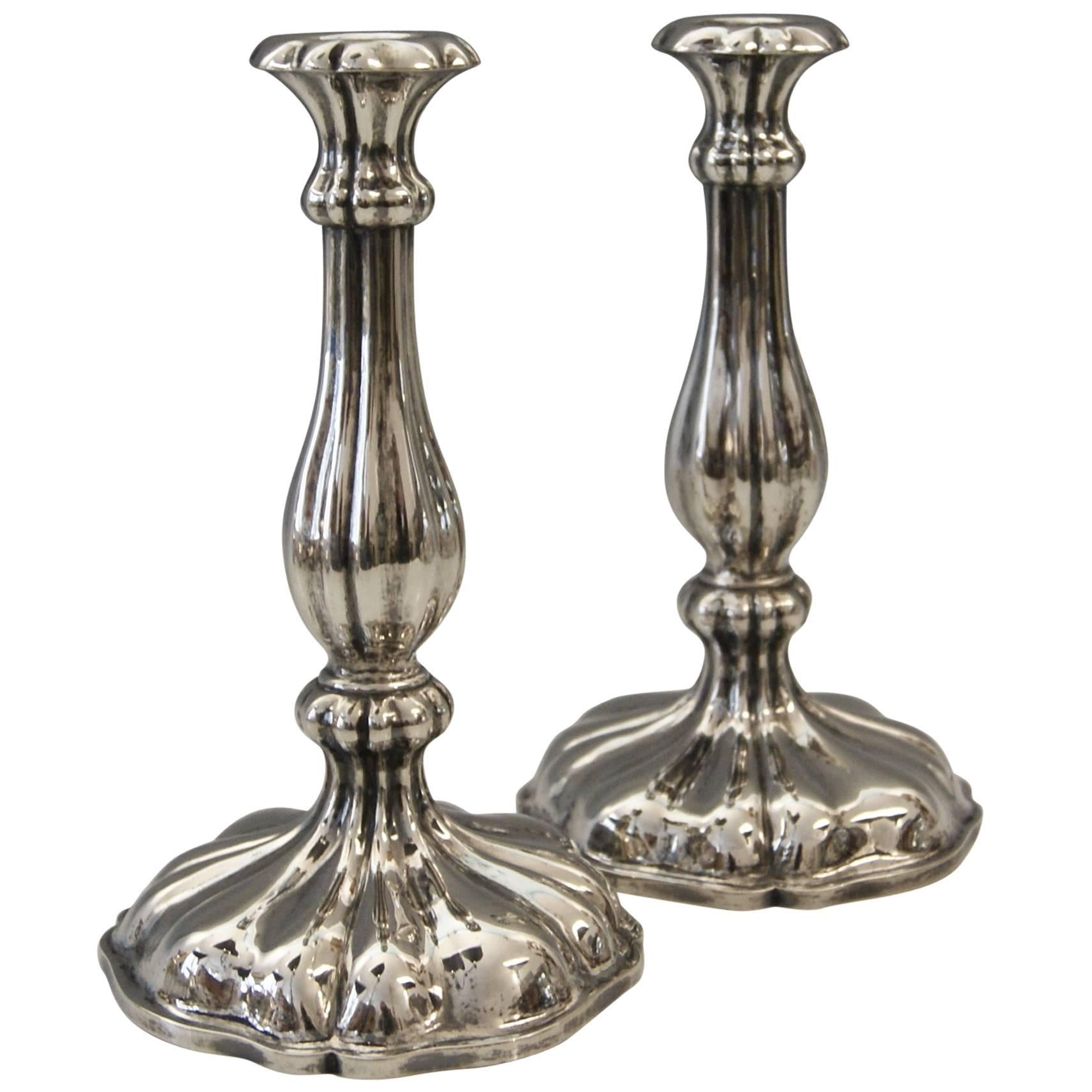 Silver 13 Lot Austrian Pair of Candlesticks Vienna by Master J.Wiederspoeck 1855