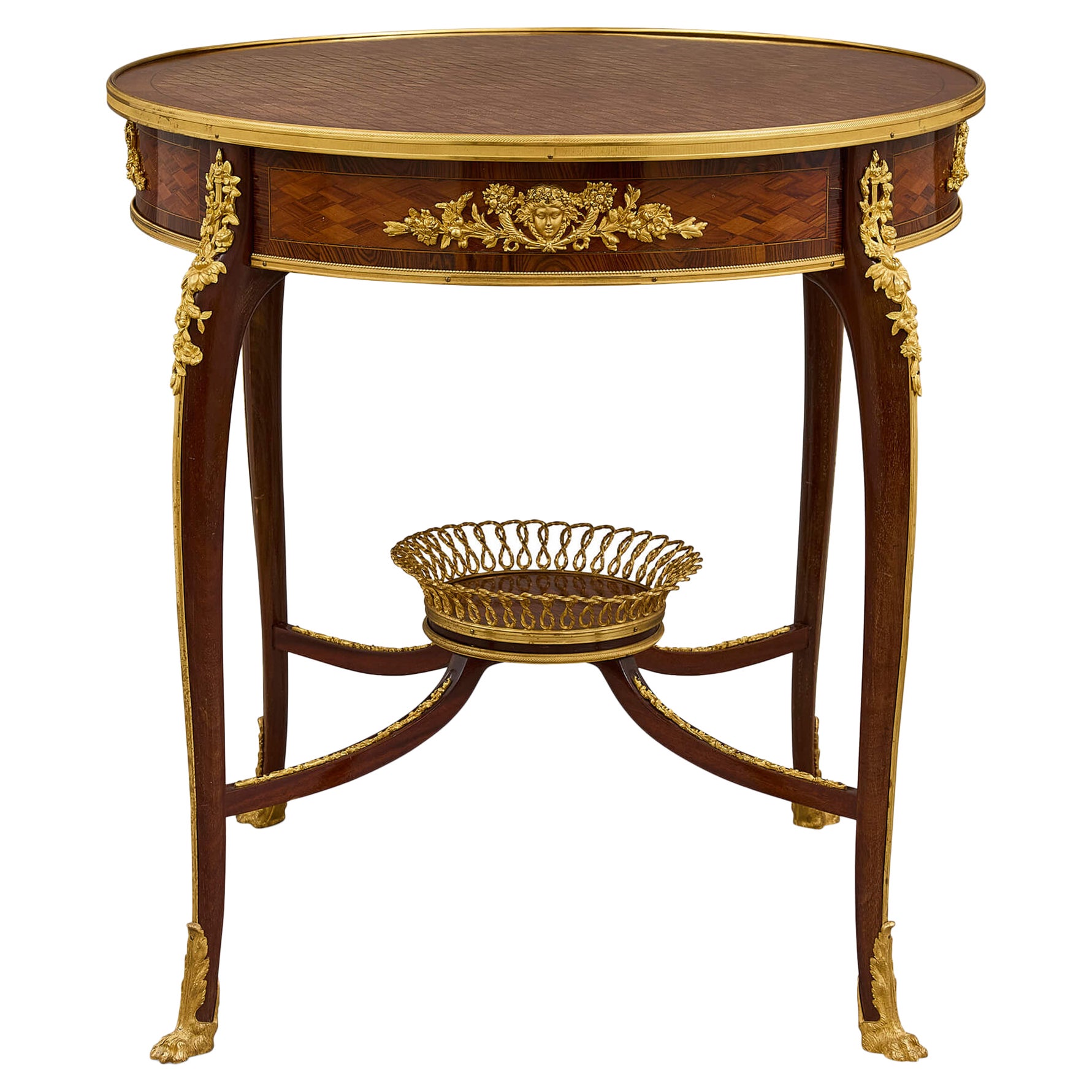 Antico Guéridon di parquet montato in bronzo dorato Belle Époque in vendita