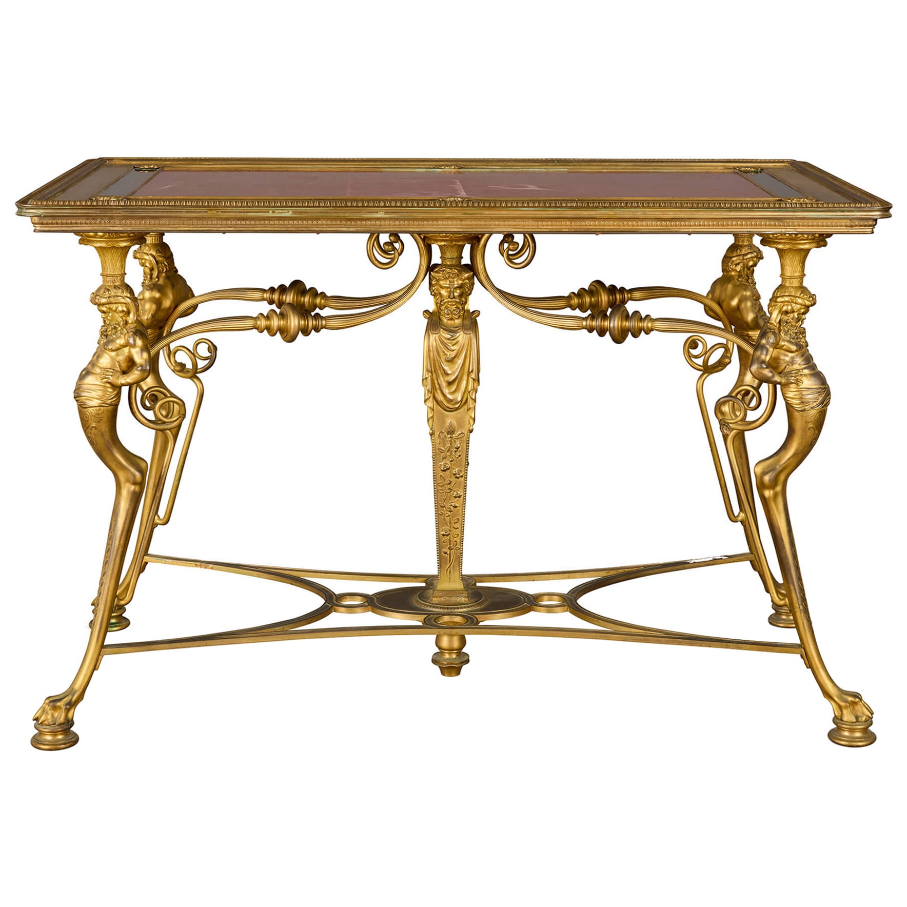 Antique French Neo-Grec Tavolo da centro in marmo e bronzo dorato di Barbedienne in vendita