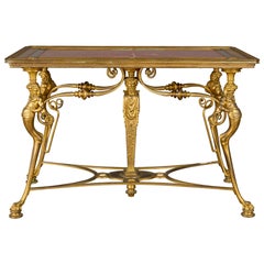 Antique French Neo-Grec Marble and Gilt Bronze Centre Table by Barbedienne