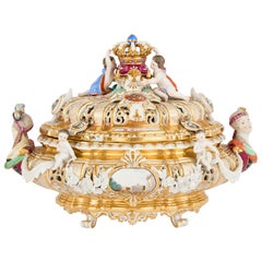 Soupière avec couvercle en porcelaine allemande ancienne de Meissen