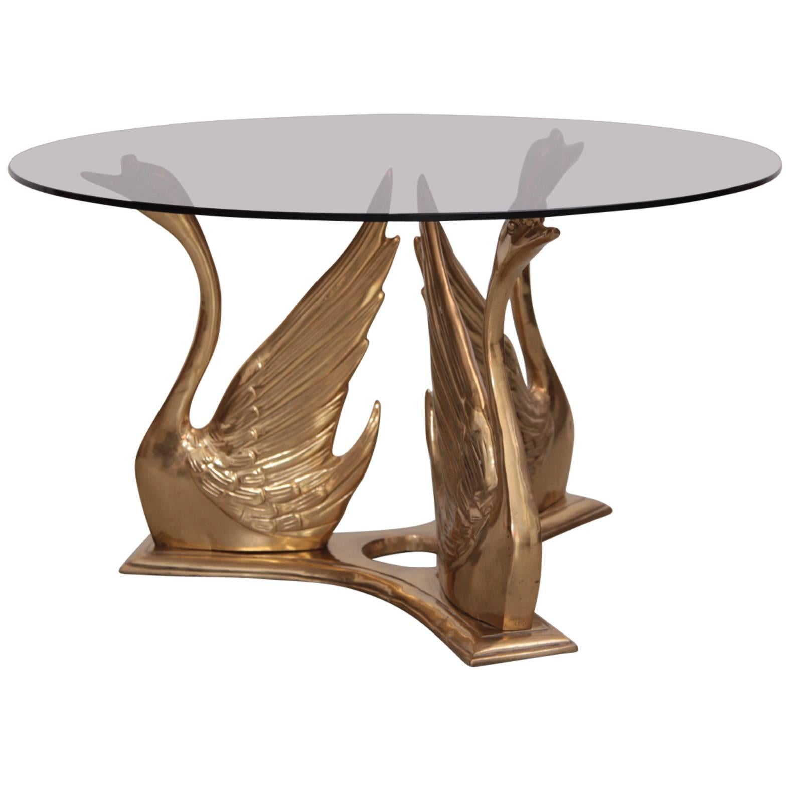 Massive Brass Coffee or Side Table with Swans