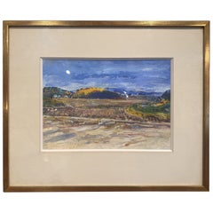 Quadro da spiaggia francese del XX secolo con cornice in legno dorato firmato Andre Barriere