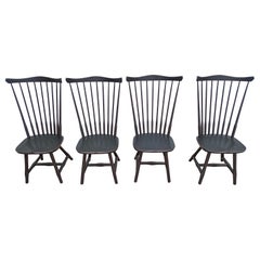 Used Set of 4 Distressed Black High Back Farm/Country Style Windsor Dining Chairs