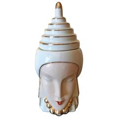 French Art Deco ROBJ Paris Signed Ceramic Jar Bonbonniere, 1930
