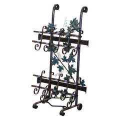 French Iron Ten-Bottle Wine Cart on Wheels from the Rhone Region