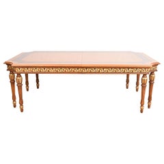 Versace Style Italian Neoclassical Inlaid Burl Wood Dining Table, Refinished