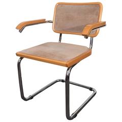 Vintage Italian Beech and Chrome Armchair, in the Manner of Marcel Breuer