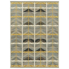 Rug & Kilim's Teppich im skandinavischen Stil, grau und gelb mit geometrischen Mustern