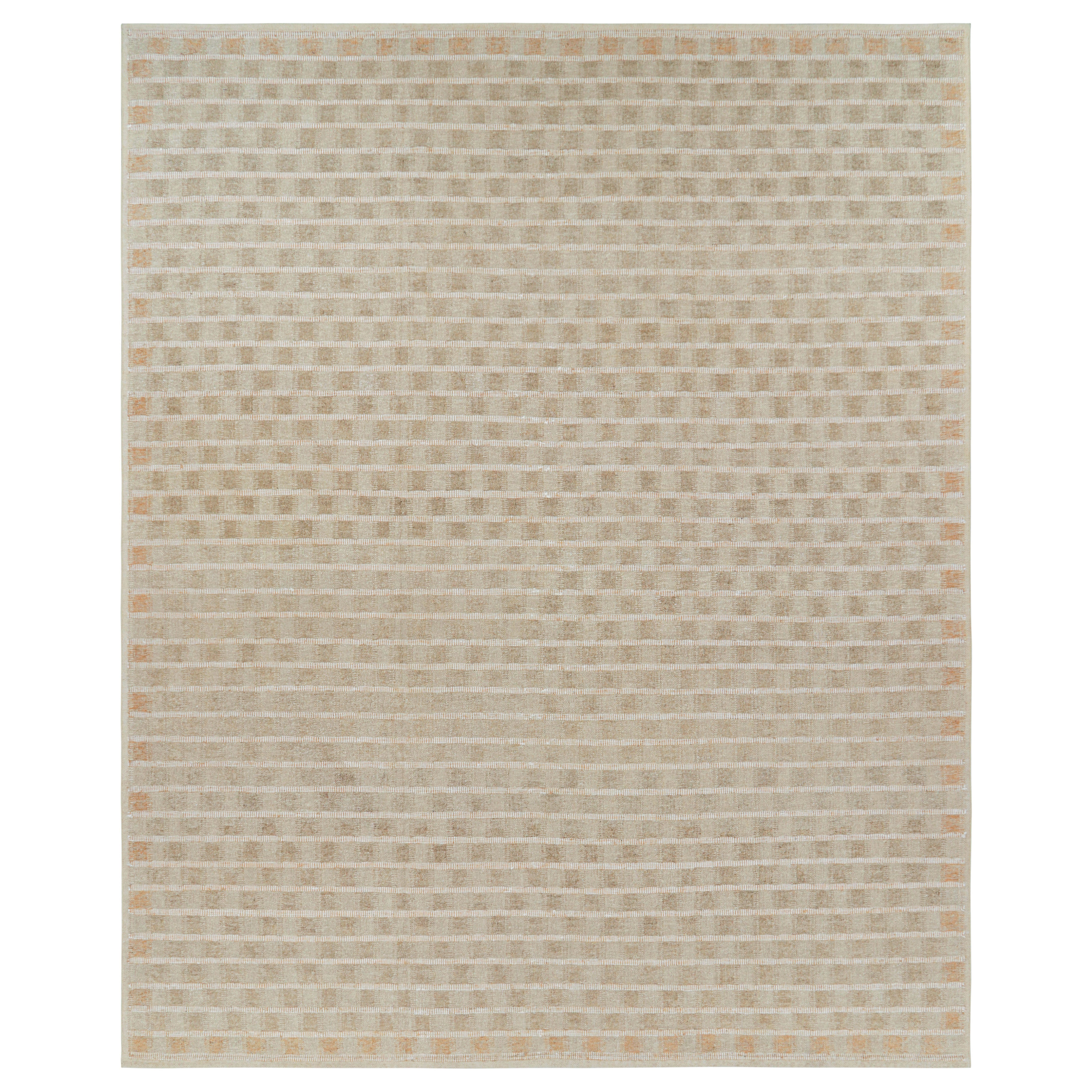 Rug & Kilim’s Oversized Scandinavian Style Rug, Beige and Orange Geometric Patte
