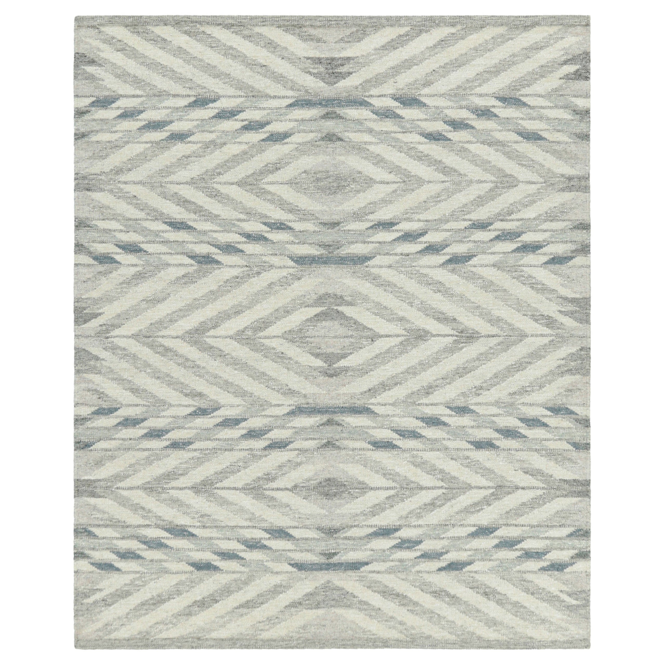 Rug & Kilim’s Scandinavian Style Rug in Gray and Blue Chevron Patterns