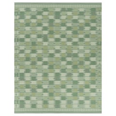 Rug & Kilim’s Scandinavian Style Rug, Green and Teal Blue Geometric Patterns