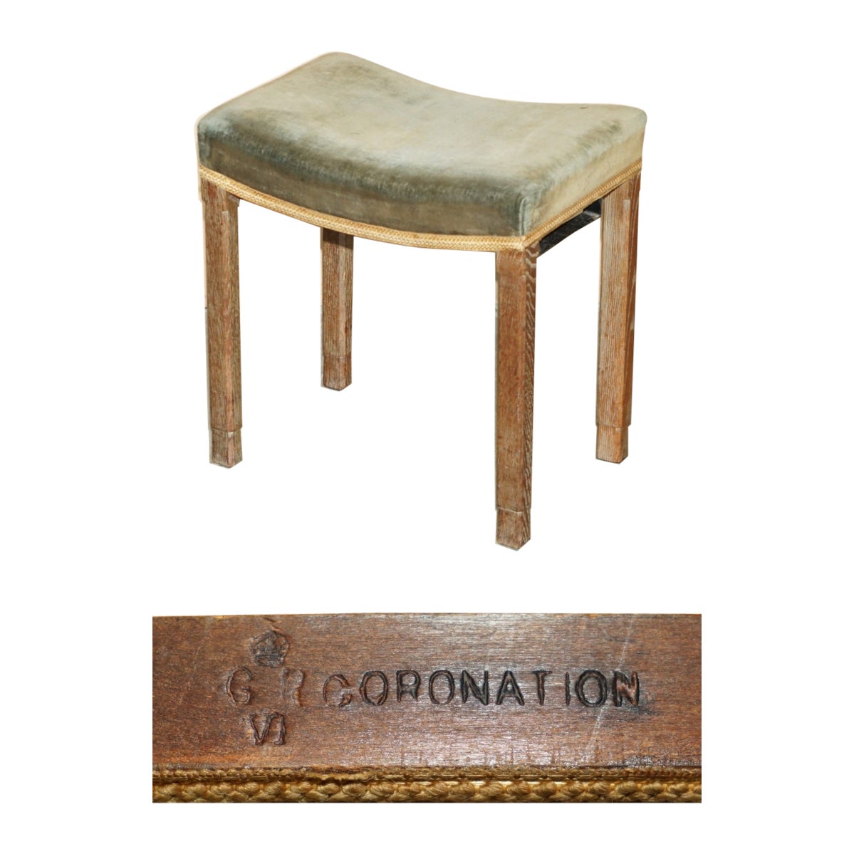 Original King George VI Coronation Stool 1937 Limed Oak By Waring & Gillow For Sale