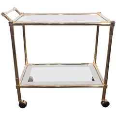 Brass and Glass Two-Tier Bar Cart