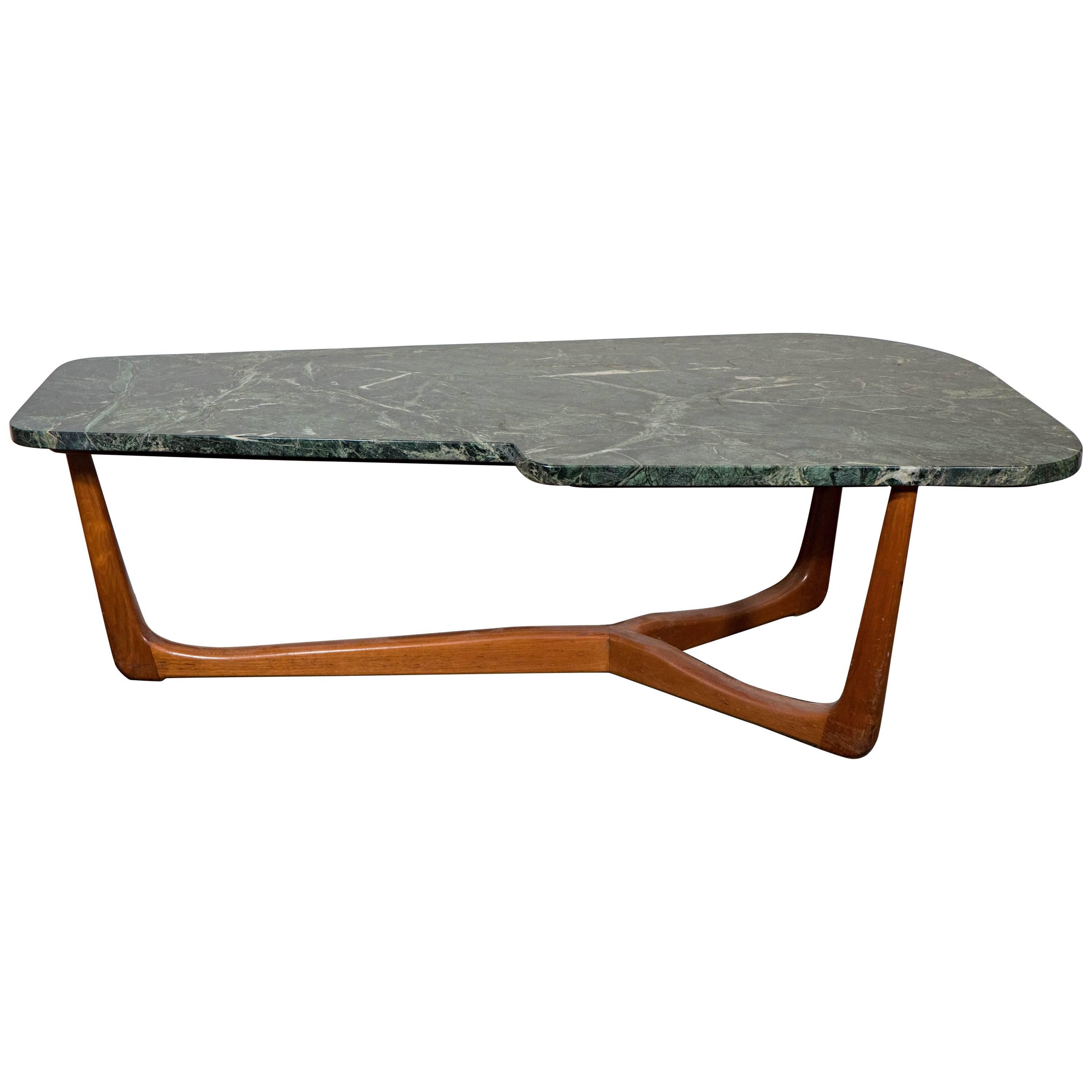 Vladimir Kagan Style Asymmetric Coffee Table with Green Marble Top