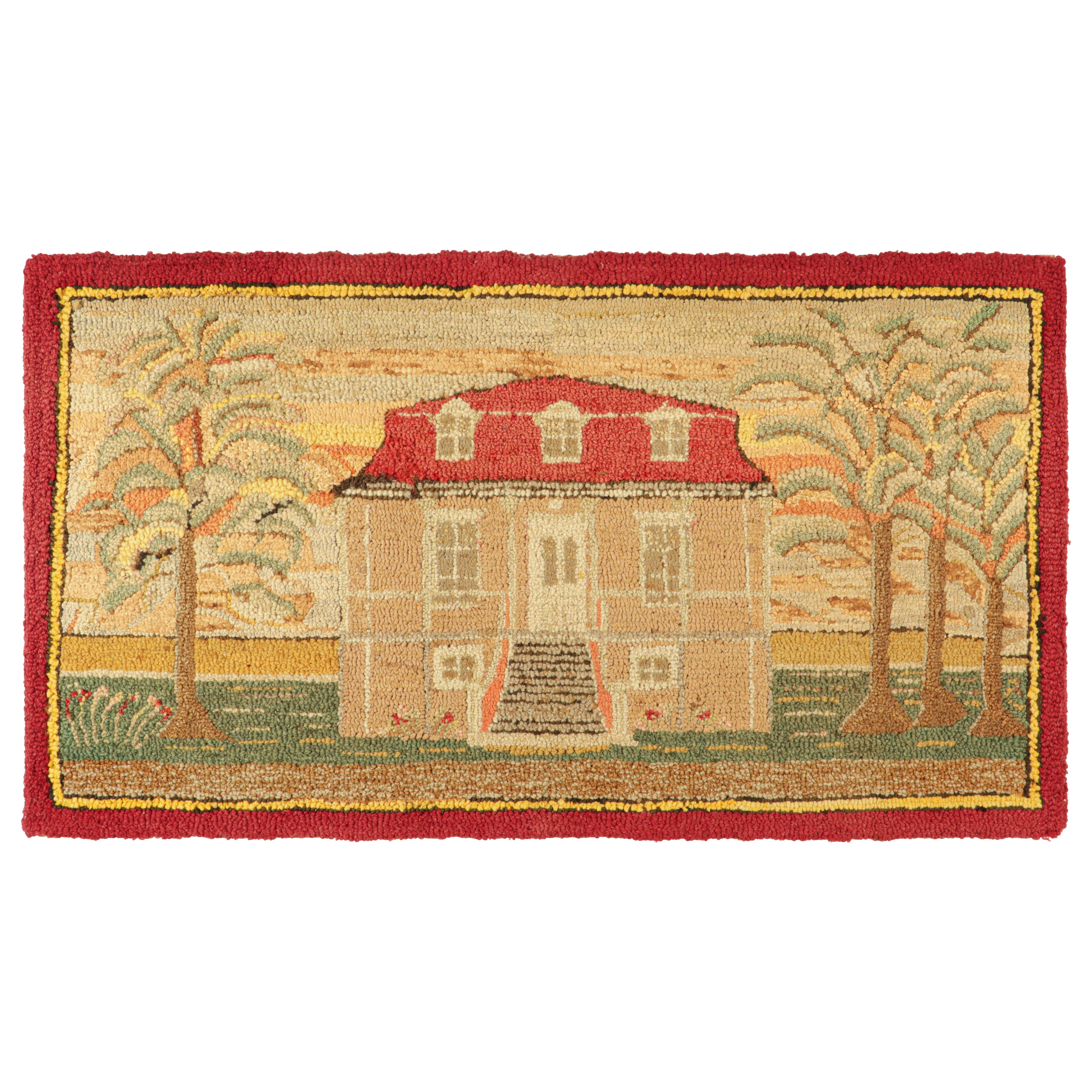 Alfombra antigua con ganchos en beige-crema Mansion Pictorial - Rug & Kilim