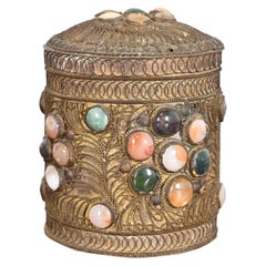 Antique Tibetan Bronze Filigree and Agate Trinket Jar