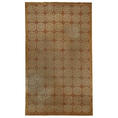 Antique Spanish rug in Beige-Brown and Gold Geometric Pattern by Rug & Kilim
